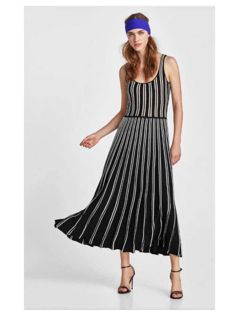 Zara Knit Black and White Striped Knit Maxi Dress